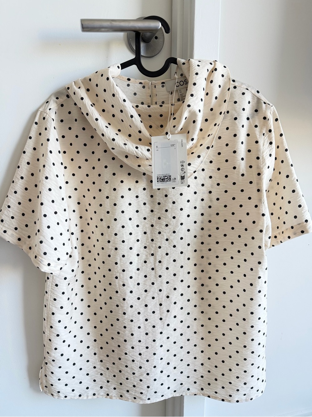 COS draped scarf detail polka dot top blouse shirt short sleeve Sz32